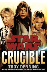Crucible Hardcover.  The Jedi have left the political machinations of the Galactic Alliance government. Luke, Han and Leia are off on one final adventure